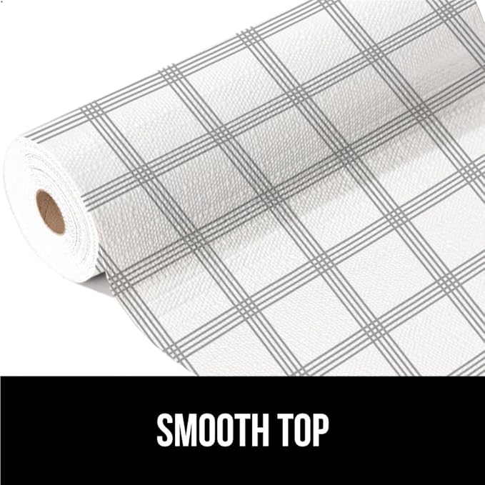 GORILLA GRIP Slip Resistant Drawer and Shelf Liner 2 Pack, Non Adhesive Water Resistant, Easy Trim, Smooth Surface Liners for Kitchen Cabinet, Shelves, Drawers Pantry, 12 IN x 10 FT, Stripe Gray White