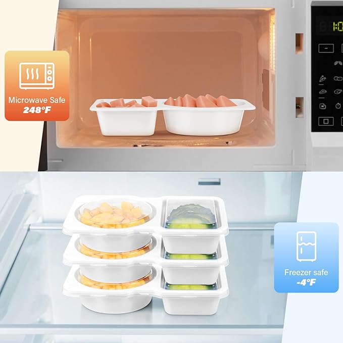 Double Compartment Snack Containers with Lids, 2 Compartment Condiment Container, Plastic Disposable Snack Pack Containers for Sauce, Salad, Food Storage Box(30PCS-White)