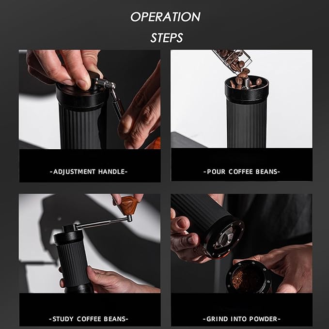 Black Portable Manual Coffee Grinder with CNC Stainless Steel Conical Burr, 48 Adjustable Settings Hand Coffee Grinder with 30g Capacity for Espresso, Travel, Pour Over, French Press(Black)