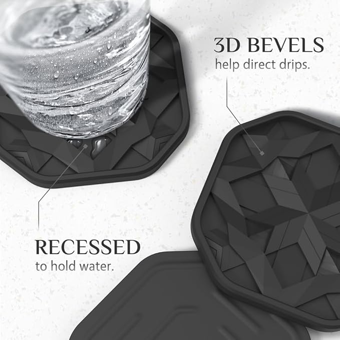 UMIRRO Silicone Cup Coasters for Drinks with Tailored Holder, Coffee Table Centerpiece, Modern Home Bar or Aesthetic Kitchen Essentials, Grey House Decor Gifts, Set of 6, Gray Cloud