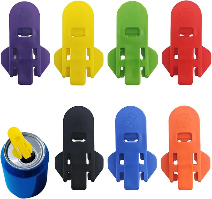 7 Pack Easy Tab Opener for Soda Cans 7 Colorful Easy Can Opener for Pop Coke Aluminum Beverage Drink Shields for Camping, Picnics, Bartenders & Seniors