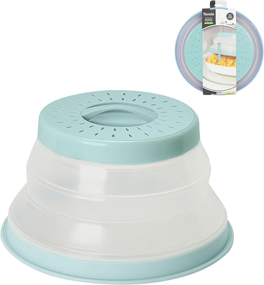 Tovolo Microwave Plate Cover Small in Blue Haze Collapsible Vented Silicone Microwave Splatter Cover, Dishwasher Safe 8 Inch Plate Cover BPA Free Food Guard