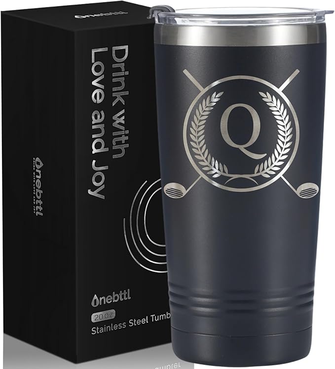 Onebttl Golf Gifts for Men with Initial for Golfer & Golf Lovers, 20oz Travel Mug, Perfect Gifts for Men, Birthday, Christmas - Q
