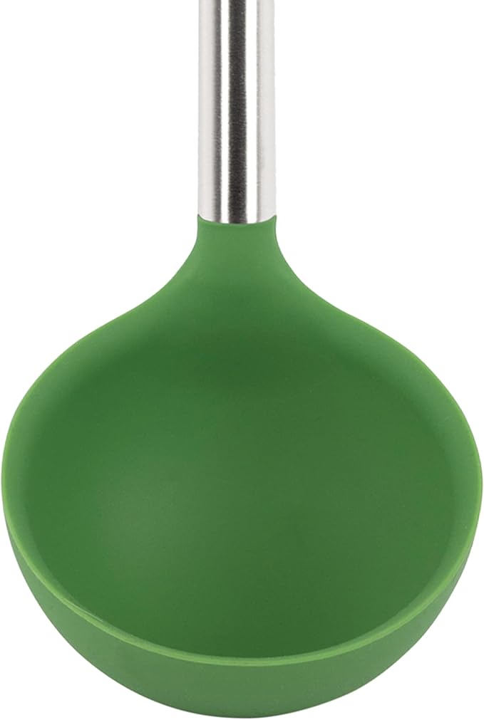 Tovolo Silicone Cooking Utensil Set of 6 Pesto Green Ladle Slotted Turner Tongs Flex Core Spatula Scraper Mixing Spoon and Potato Masher, Dishwasher Safe Non Toxic BPA Free Silicone Kitchen Utensils