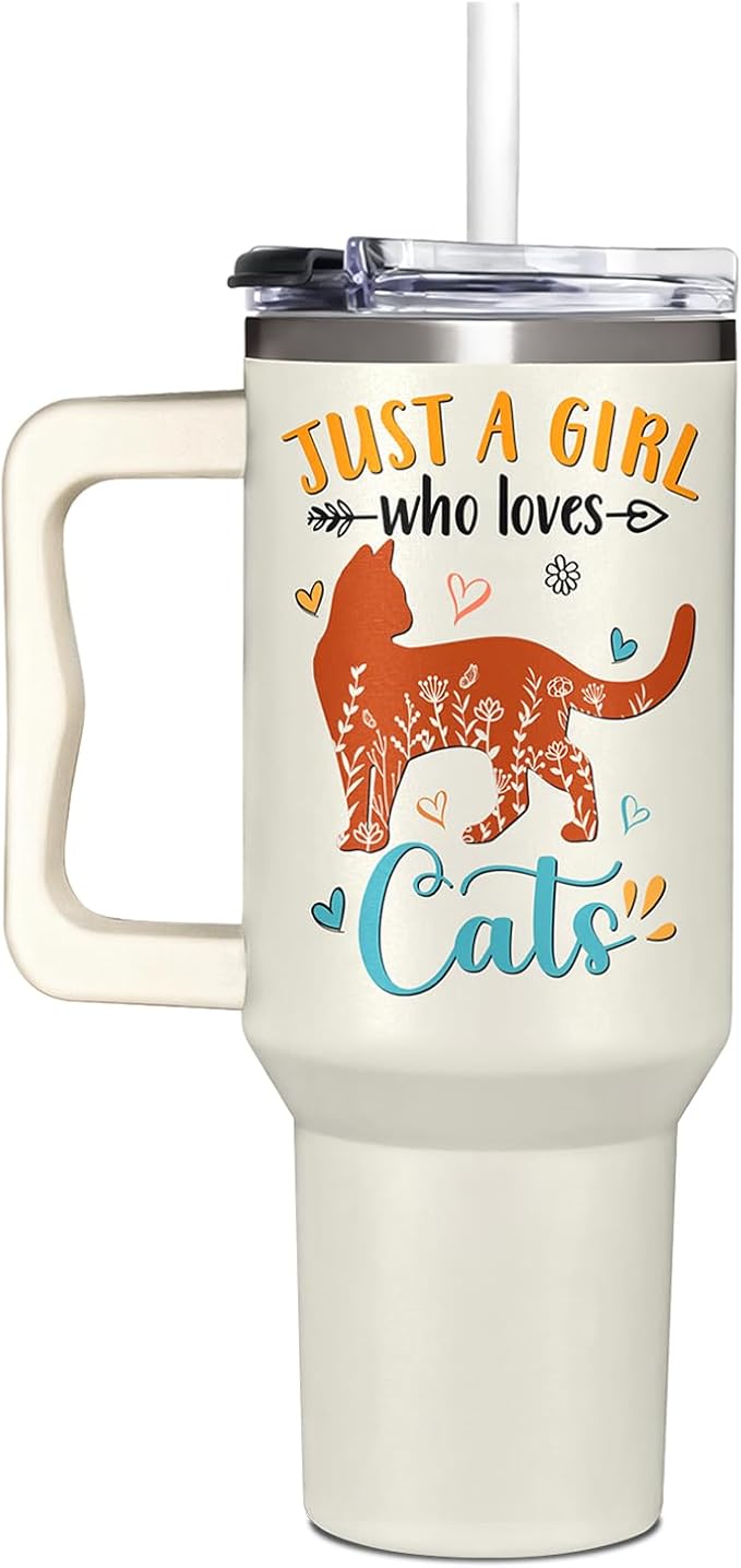 Cat Gifts for Girls, Cat Lover Gifts for Women, Pet Mom Gift for Women, 40 oz Tumbler with Lid and Straw for Birthday, Mothers Day, Christmas