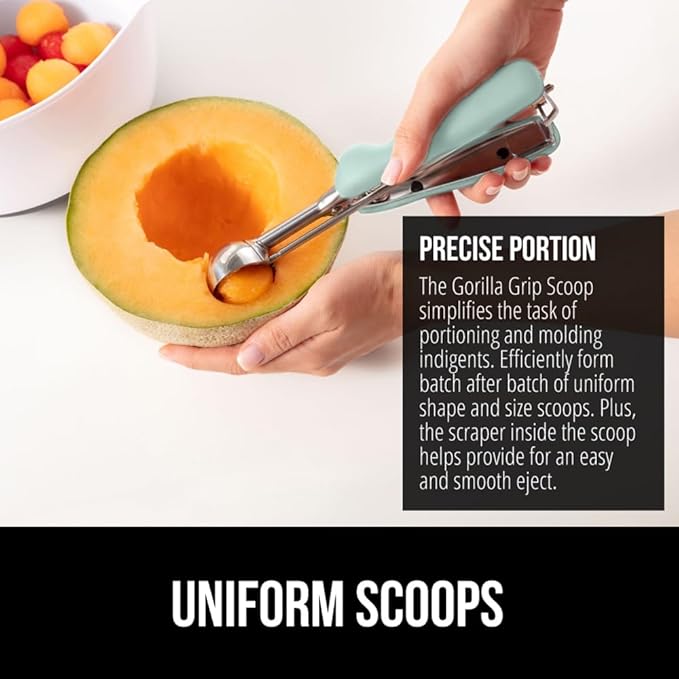 GORILLA GRIP BPA-Free Stainless Steel Cookie Scoop, 2 TBSP Scooper #40, Soft Grip Handle, Easy Food Release, Create Even Portion Sizes, Multipurpose Kitchen Melon Baller, Meatball Spring Scoops, Mint