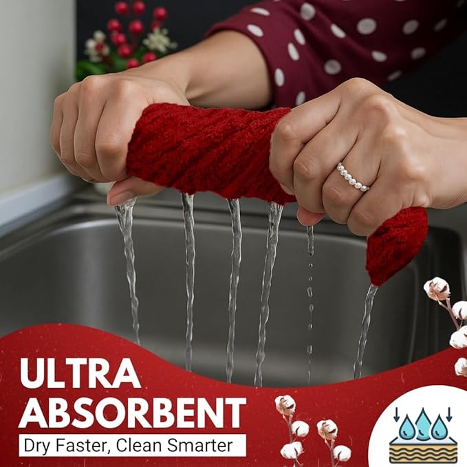 Infinitee Xclusives 100% Cotton Kitchen Towels - 15x25 Inch Ultra Soft Tea Towels, Super Absorbent Terry Dish Towel for Kitchen Linens |Passionate Red|