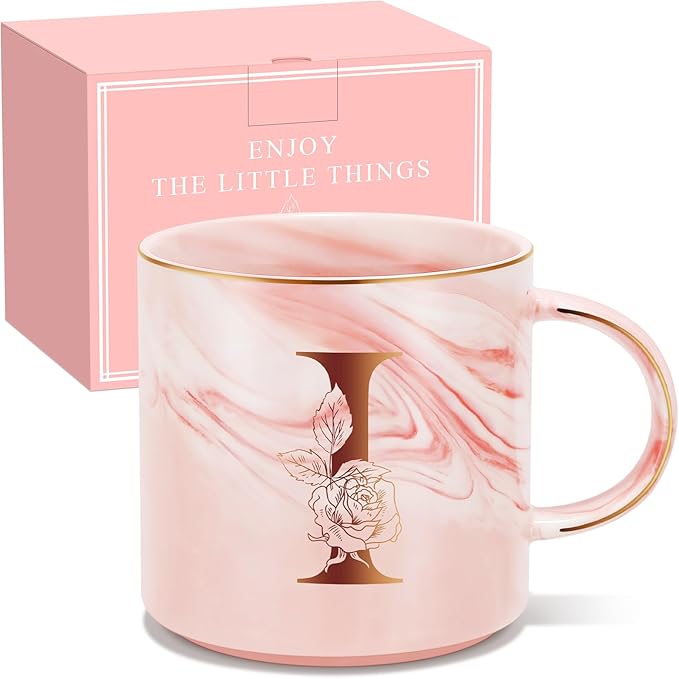 Personalized Gifts for Women Coffee Mug, Initial Customized Gift Monogrammed A-Z Coffee Mug 12 OZ, Christmas Anniversary Birthday Gifts for Women Mom Grandma Friend Sister Wife(I)