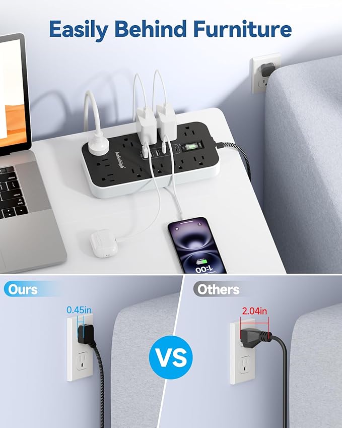 20 FT Extension Cord with USB Ports- Power Strip with USB, 1625W Multi Outlet with 11 AC Outlet 6 USB (24W/4.8A), Charging Station for Multiple Devices, for Home, Office, Dorm, Gaming Room Essentials