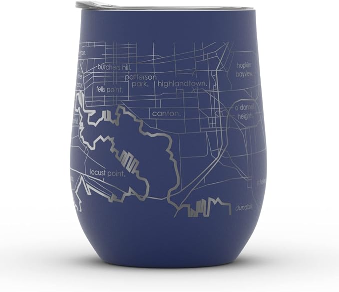 Well Told Engraved Baltimore Maryland Map Insulated Wine Tumbler, Etched Stainless Steel Cup (12 oz, Midnight Blue) City Map Insulated Tumbler, Custom Insulated Tumbler, Outdoor Drinkware