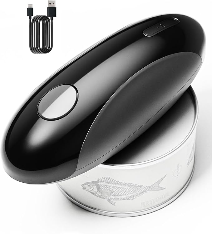 Rechargeable Electric Can Opener for Seniors with Arthritis, Handsfree Automatic Can Opener Electric with Smooth Edge, Magnet Lid Lifter, Fits Almost Can Sizes, Can Opener for Kitchen (Black & Grey)