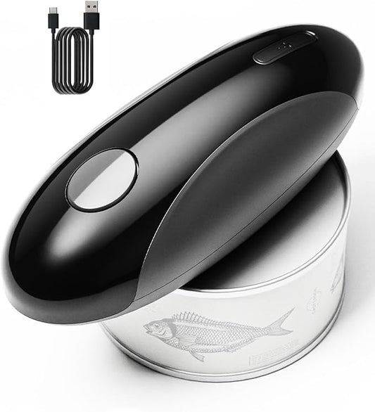 Rechargeable Electric Can Opener for Seniors with Arthritis, Handsfree Automatic Can Opener Electric with Smooth Edge, Magnet Lid Lifter, Fits Almost Can Sizes, Can Opener for Kitchen (Black & Grey)