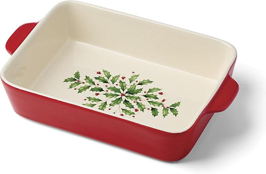 Lenox 898050 Holiday Rectangular Baking Dish, Medium, Christmas, Festive Kitchen Decor