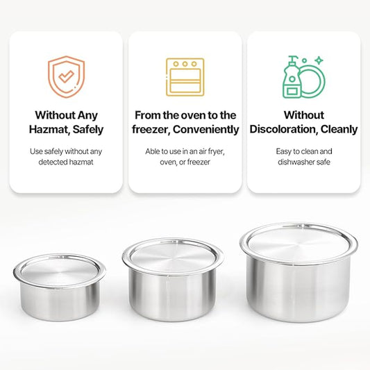 CaKE 3PCS Stainless Steel Food Storage Containers Set With Lids Canister Kitchen Appliances Dishwasher Safe Premium South Korea