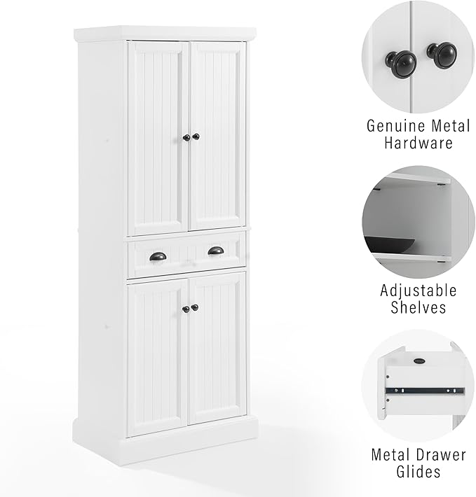 Crosley Furniture Shoreline Coastal Pantry Storage Cabinet with Shelves, Kitchen, Dining, or Laundry Room, White