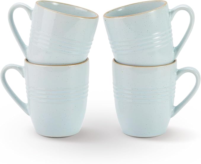 famiware Jupiter Coffee Mugs Set of 4, 14 OZ Coffee Mug, Microwave and Dishwasher Safe, Coffee Cups with Handle for Coffee, Tea, Cocoa, Milk, Light Blue