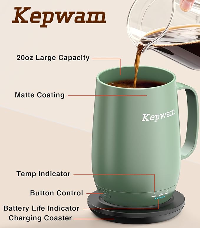 Heated Coffee Mug T2-Plus, 20oz Leading Large Capacity Self Heating Coffee Mug, Up to 8 Hrs Battery & Hot Up to 149℉, Smart Coffee Mug for Women, Men