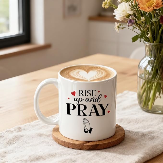 Rise Up And Pray Encouragement Coffee Mug, Ceramic Mug For Religious Enthusiast, Funny Prayerful Drinking Cup For Christian, Religious Thank You Gifts For Family Friend Boss Coworker