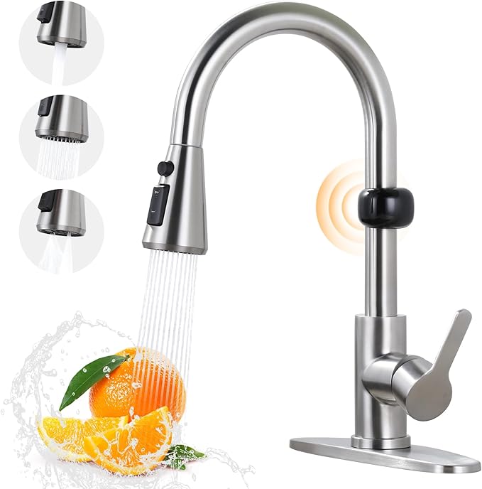 Touchless Kitchen Faucet Motion Sensor - Activated Smart Hands Free Kitchen Faucets with Pull Down Sprayer Single Handle Kitchen Sink Faucet,Brushed Nickel