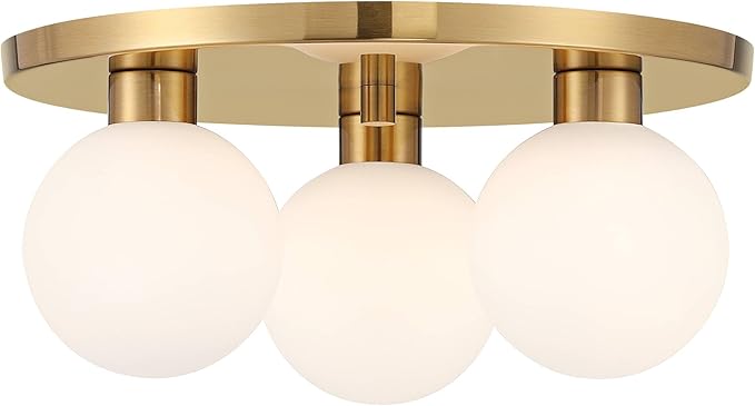 Possini Euro Design Katalin 12 1/4" Modern Semi Flush-Mount Ceiling Light Fixture Kitchen Foyer Hallway Round 3-Light LED Dimmable Gold Finish White Glass Metal Bedroom Bathroom Entryway Living Room