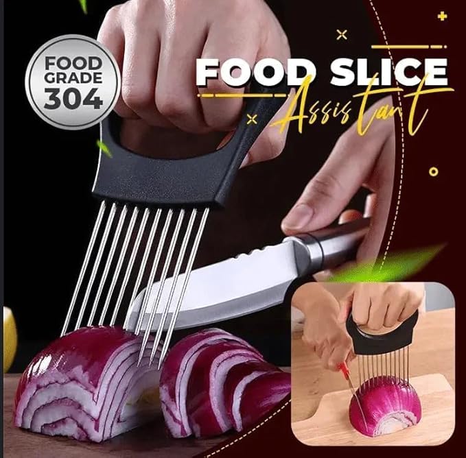 Onion Slice Holder, 2025 Upgraded Stainless Steel Onion Holder for Slicing Lemon Slicer Vegetable Cutter, Kitchen Chopper Slicing Assistant Tool for Meat, Onion, Potato, Tomato (2, D)