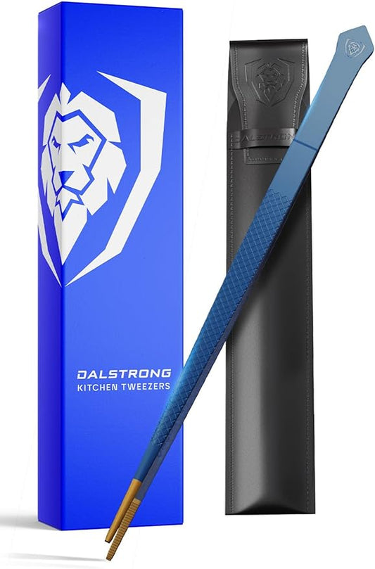 Dalstrong Chef Tweezers Professional Kitchen Tongs-10 high-precision Tweezer Tongs for Cooking - Stainless Steel Blue w/vTitanium Coating-BBQ, Plating, Multi-use