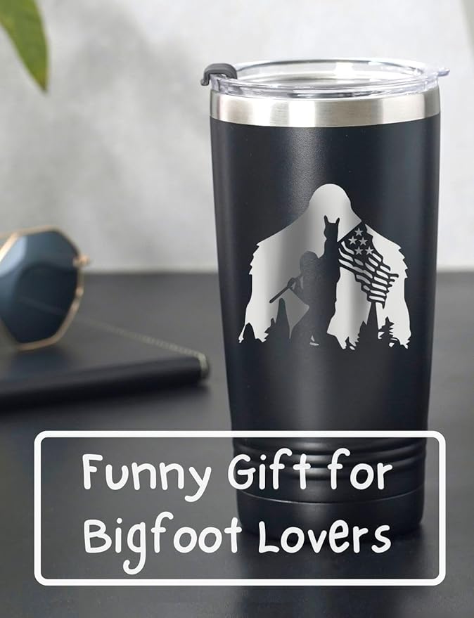 Onebttl Bigfoot Gifts for Men, Sasquatch Gifts, 20 oz Travel Mug Insulated Tumbler - Bigfoot Flag