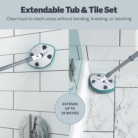 Casabella Tub and Tile Brush with 28 Inch Extendable Handle and Scrubber Pad