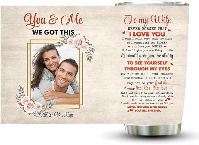 We’re a Team Forever & Always – Personalized Photo 20oz Stainless Steel Insulated Tumbler – Custom Couples Gift (Flower)
