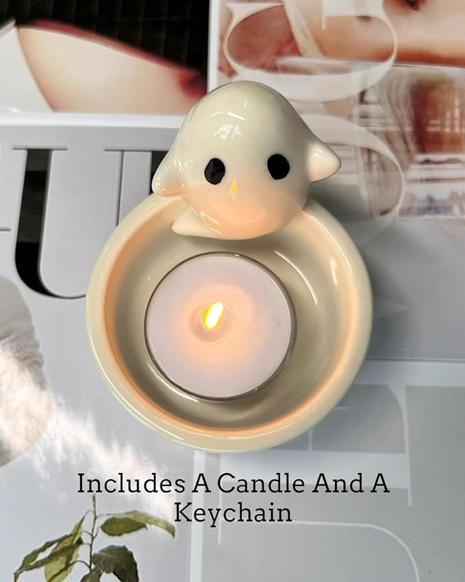 Ghost Candle Holder with Tea Light Candle, Cute Ceramic Ghost Tea Light Candle Holders, Handmade Candlestick, Halloween Decor, Gift for Girls Lovers Women, Scented Candle Included