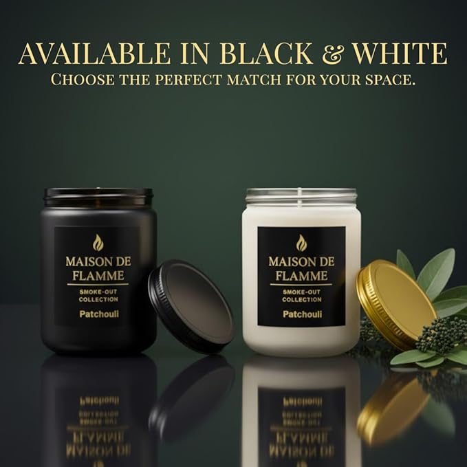 Patchouli Odor-Eliminating Scented Candle, 200g/7oz White Jar – Long-Lasting Soy Wax Blend Candle for Smoke, Kitchen & Home Odors