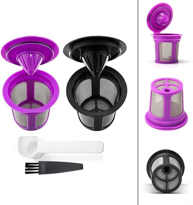 Reusable Coffee Filters For K-eurig 2.0 K200-K560 And K40-K155 Stainless Steel Mesh With Silicone Ring Easy Clean Refillable Pod 2 Pack Includes Spoons And Brushes