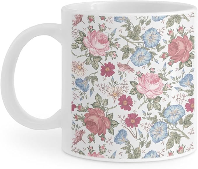 Coffee Mugs Ceramic Latte Mug with Handle Flowers Pattern 11 OZ for Men Women for Latte Cappuccino Cocoa Milk Dishwasher & Microwave Safe