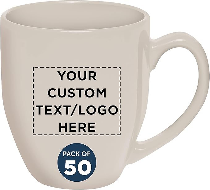 Custom Large Coffee Cups 16 oz. Set of 50, Personalized Bulk Pack - Perfect for Tea, Espresso, Cappuccino, Hot Cocoa - Grey