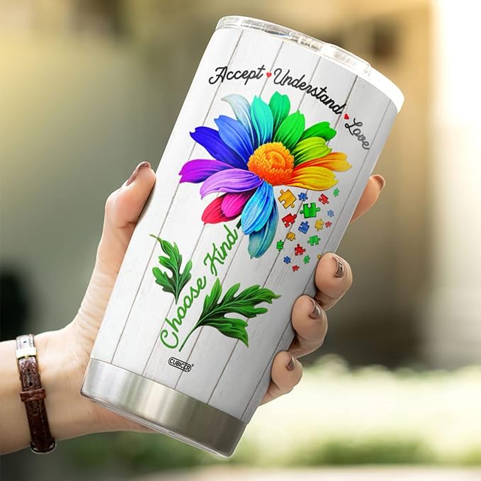 CUBICER Autism Awareness Coffee Tumbler Autism Puzzle Piece Tumblers Insulated Travel Mugs Stainless Steel Cup With Lid 20 Oz Mug Gifts For Therapist Child Women Mom On Birthday