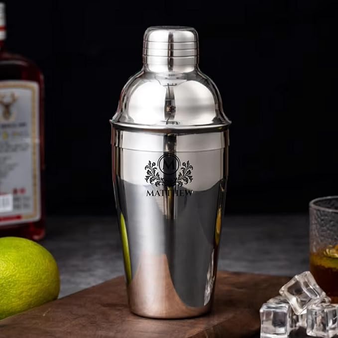 Custom Name Cocktail Shaker Set 24 oz - Personalized Stainless Steel Martini Shaker with Strainer & Measurements - Bar Shaker Gift for Bartenders & Cocktail Enthusiasts
