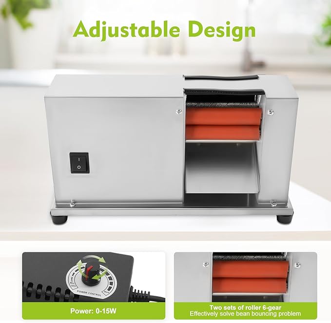 Semi-Automatic Bean Sheller Machine – 22 lbs/Hour Stainless Steel Pea Sheller with Adjustable Roller, Electric Bean Peeler for Home, Restaurants, Farmers Market (w/Tray & Spare Parts)