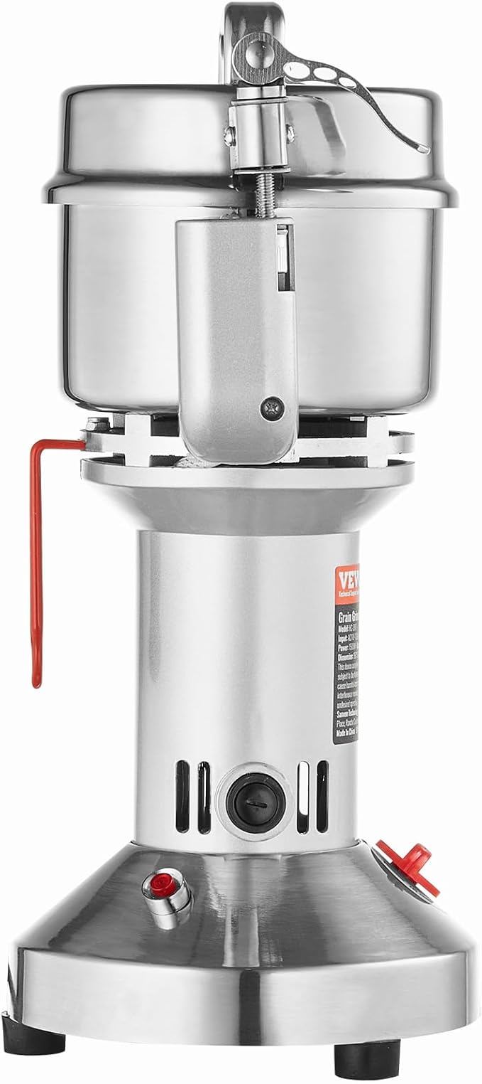 VEVOR 300g Electric Grain Mill Grinder, High Speed 1500W Commercial Spice Grinders, Stainless Steel Pulverizer Powder Machine, for Dry Grains Spices Cereals Coffee Corn Pepper, Straight Type