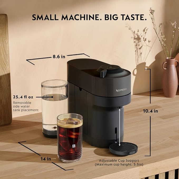 Nespresso Vertuo Pop+ Coffee and Espresso Machine by De'Longhi with Aeroccino Milk Frother, Liquorice Black