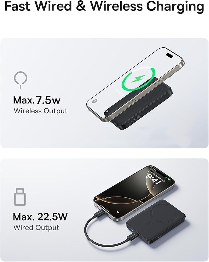 Baseus for MagSafe Portable Charger, 10000mAh Wireless Magnetic Power Bank with USB-C Cable 22.5W PD Charging, Slim Phone Battery Pack Compatible with iPhone 16/15/14/13/12 Pro/Pro Max Series-Black