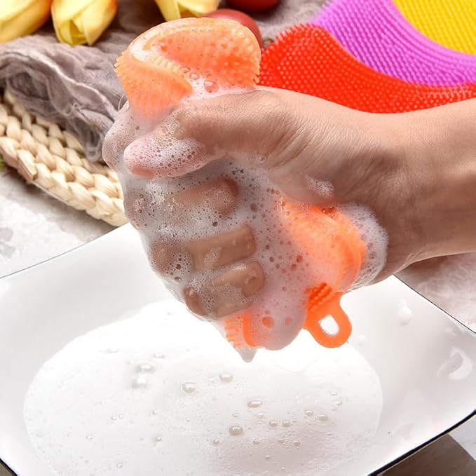 6 PCS Silicone Dish Sponges, Super Durable Safe and Dry Fast Silicone Sponge, Multi-Purpose Sponge Kitchen Gadgets, Reusable Rubber Kitchen Dish Dishes Fruits Vegetables Washing Cleaning Sponge Brush.