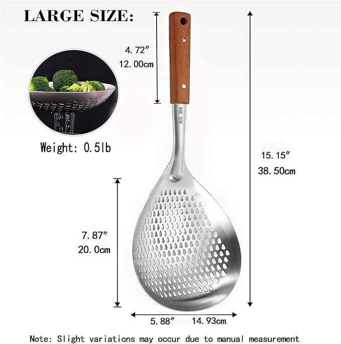 Stainless Steel Colander Strainer Pasta Food Noodle Grease Drain Fine Mesh Metal Kitchen Universal Clip on Spider Handle 5.8 Inch