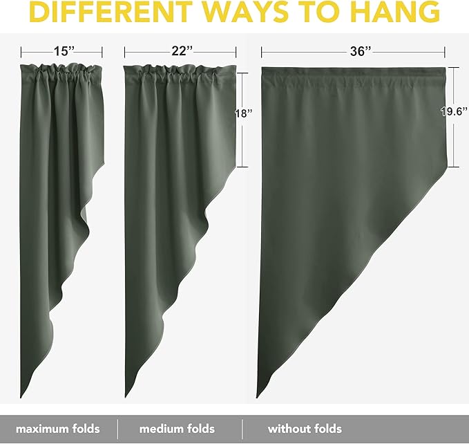 NICETOWN Swag Waterfall Curtains for Bedroom, Farmhouse Rod Pocket Window Curtains for Living Room, Room Darkening Country Curtains for Bathroom (Dark Mallard, 1 Pair, 36" x 63" x 18" per Panel)