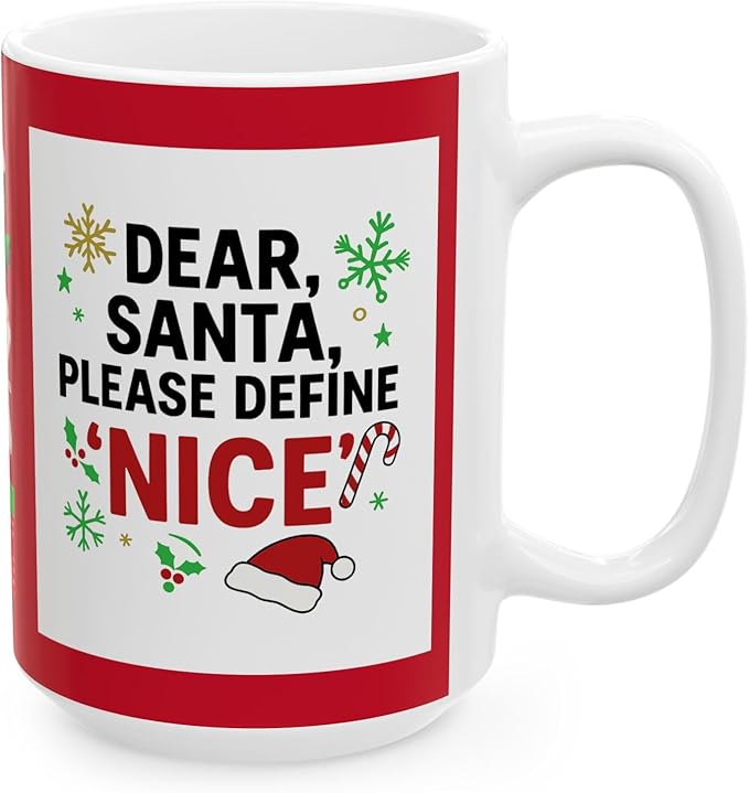 Christmas Naughty and Nice Coffee Cup Mug. Santa Funny Holiday Wine Lover