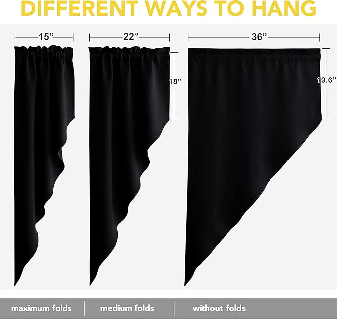 NICETOWN Blackout Window Treatment Pole Pocket Kitchen Tier Curtains- Tailored Scalloped Valance/Swags for Living Room (2 Panels, 36" W X 63" L Each Panel, Black)