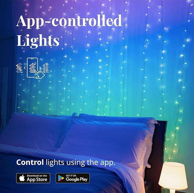 Twinkly Music & Curtain Bundle - App-Controlled Lights with Bluetooth and Wi-Fi Powered Sound Sensor