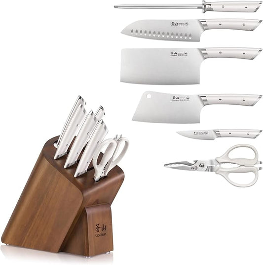 Cangshan HELENA Series German Steel Forged Cleaver Knife Block Set (7-Piece, White)