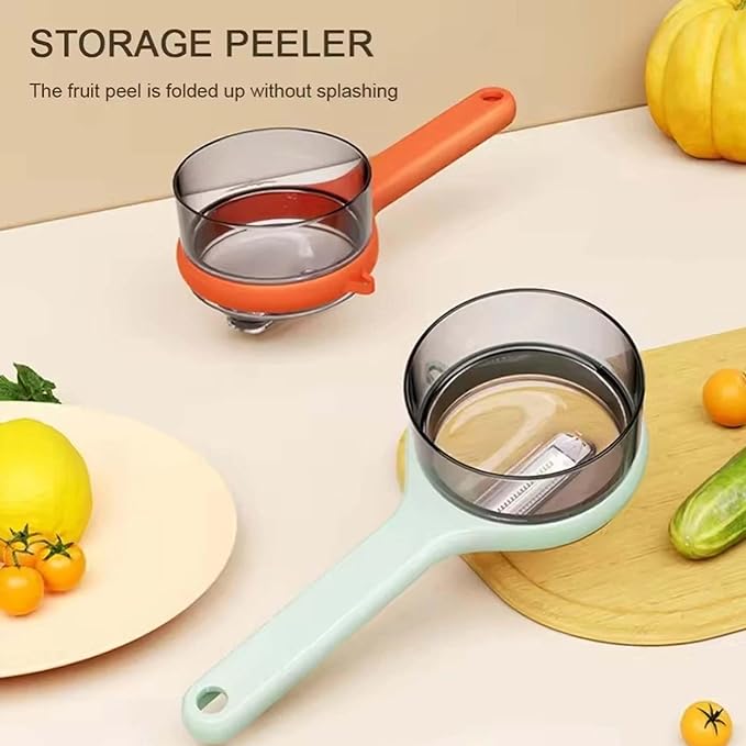 2026 New Peeling Knife with Storage Box, Vegetable Peeler with Container, Fruit & Vegetable Peeler with Catcher, Double-Sided Stainless Steel Multi-Function Kitchen Peele (Orangen*2)
