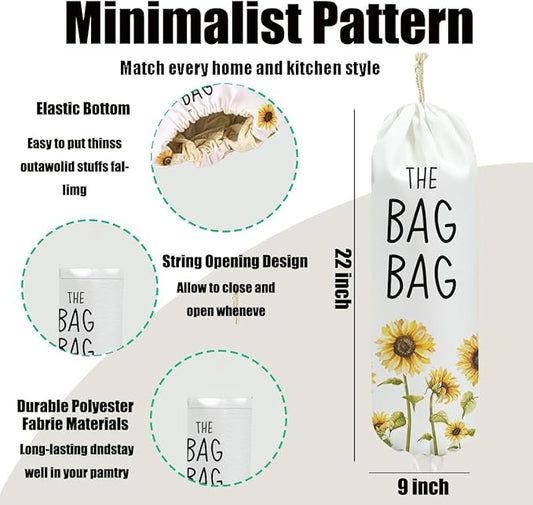 2Pcs Sunflowers Plastic Bag Holder 22.5x9 Inch, Wall Mount Grocery Bag Holder for Plastic Bags, Summer Floral Reusable Grocery Bags Storage Dispenser for Home Kitchen Decor, Sunflower Gifts for Women