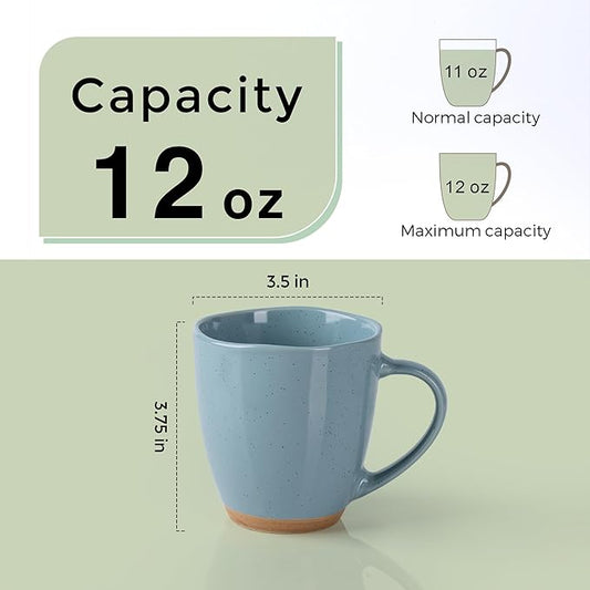 AmorArc 12oz Coffee Mugs, Ceramic Coffee Mugs set of 4 for Man, Woman, Dad, Mom, Modern Coffee Cups with handle for Latte/Cappuccino/Milk/Cocoa. Dishwasher&Microwave Safe, Blue